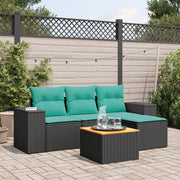 5 pcs conjunto de sofás p/ jardim c/ almofadões vime PE preto