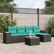 6 pcs conjunto de sofás p/ jardim c/ almofadões vime PE preto