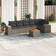 7 pcs conjunto sofás p/ jardim c/ almofadões vime PE cinzento