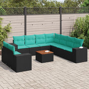 10 pcs conjunto de sofás p/ jardim c/ almofadões vime PE preto