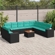 11 pcs conjunto sofás de jardim c/ almofadões vime PE preto