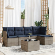 6 pcs conjunto sofás p/ jardim c/ almofadões vime PE cinzento