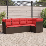 5 pcs conjunto sofás p/ jardim c/ almofadões vime PE castanho