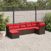 7 pcs conjunto de sofás jardim c/ almofadões vime PE castanho