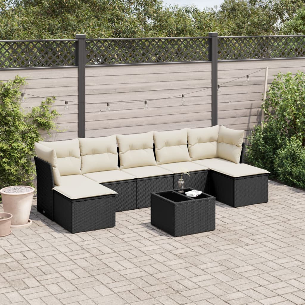8 pcs conjunto sofás de jardim com almofadões vime PE preto