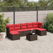 8 pcs conjunto sofás de jardim c/ almofadões vime PE castanho