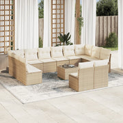 13 pcs conjunto de sofás p/ jardim com almofadões vime PE bege