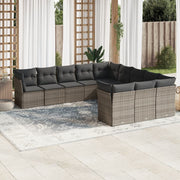 11 pcs conjunto sofás de jardim c/ almofadões vime PE cinzento