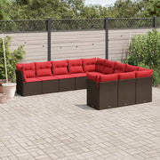 11 pcs conjunto sofás de jardim c/ almofadões vime PE castanho