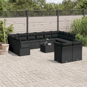13 pcs conjunto de sofás de jardim com almofadões vime PE preto