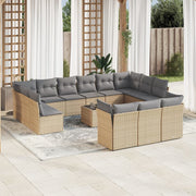 14 pcs conjunto de sofás p/ jardim com almofadões vime PE bege