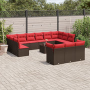 14 pcs conjunto sofás p/ jardim c/ almofadões vime PE castanho