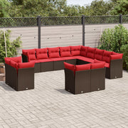 13 pcs conjunto sofás p/ jardim c/ almofadões vime PE castanho
