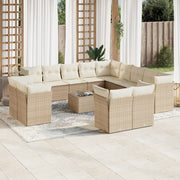14 pcs conjunto de sofás p/ jardim com almofadões vime PE bege