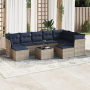 10 pcs conjunto sofás p/ jardim c/ almofadões vime PE cinzento