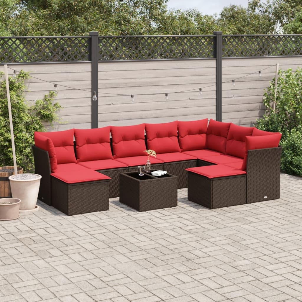 10 pcs conj. sofás jardim com almofadões vime PE castanho