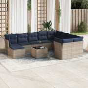 11 pcs conjunto sofás de jardim c/ almofadões vime PE cinzento