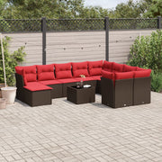 11 pcs conjunto sofás de jardim c/ almofadões vime PE castanho