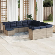 12 pcs conjunto sofás p/ jardim c/ almofadões vime PE cinzento