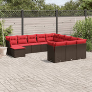 12 pcs conjunto de sofás jardim com almofadões vime PE castanho