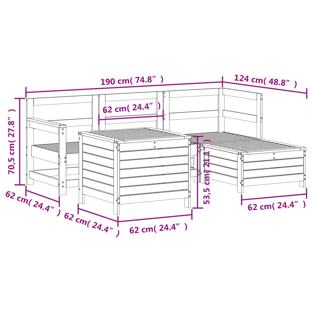 5 pcs conjunto de sofás de jardim madeira pinho maciça branco