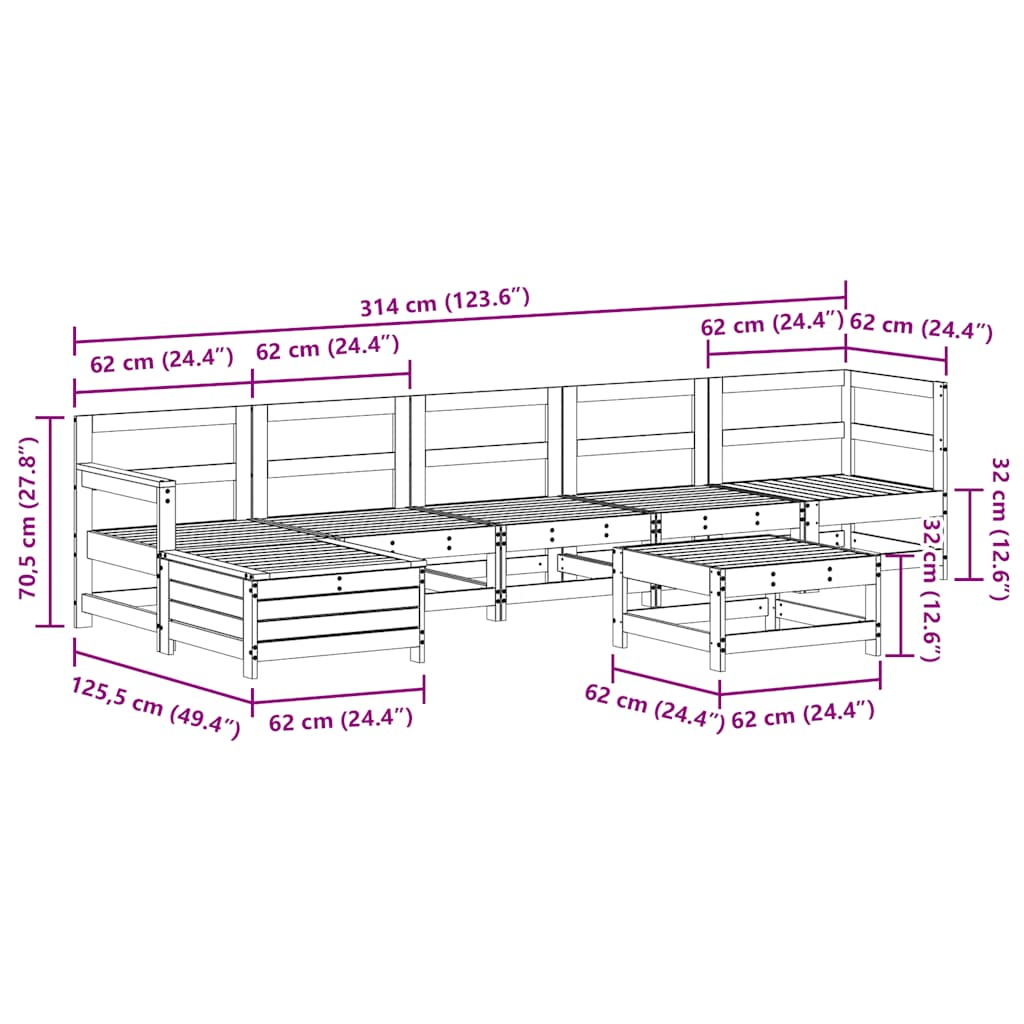 7 pcs conjunto lounge de jardim pinho maciço branco