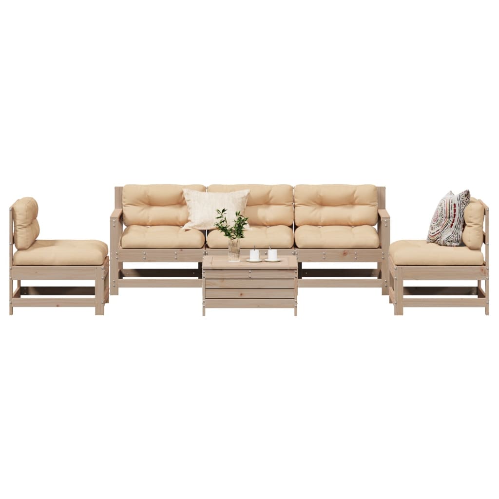 6 pcs conjunto lounge de jardim c/ almofadões pinho maciço