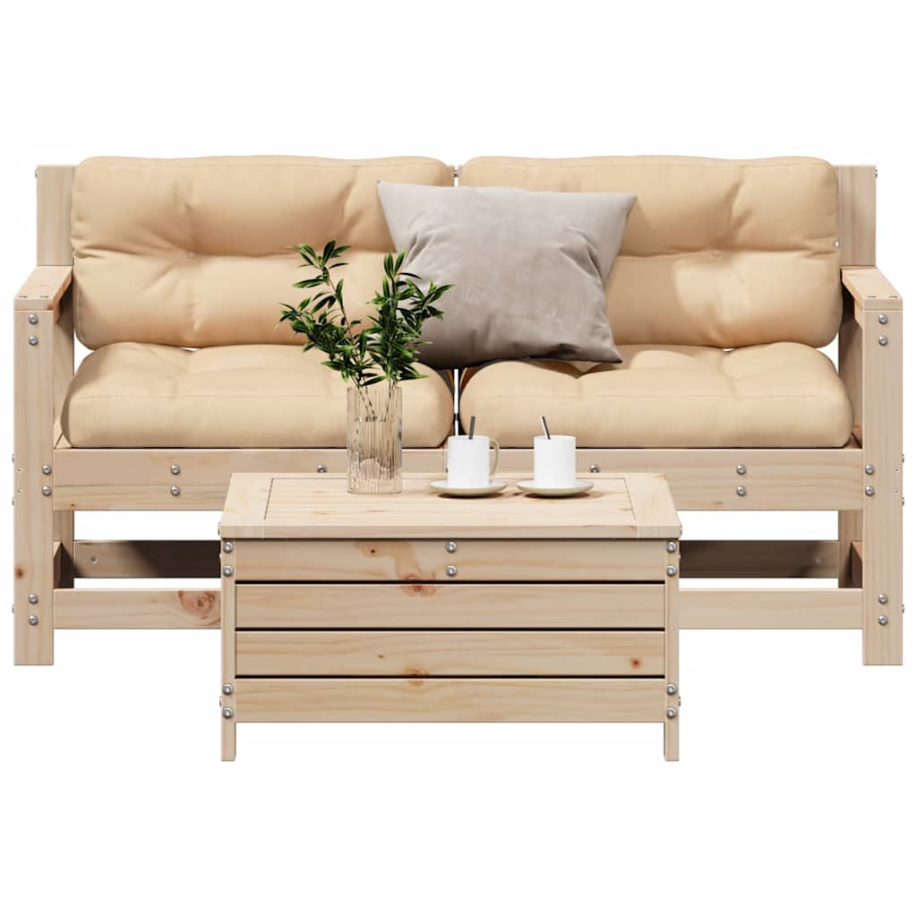 3 pcs conjunto lounge de jardim c/ almofadões pinho maciço