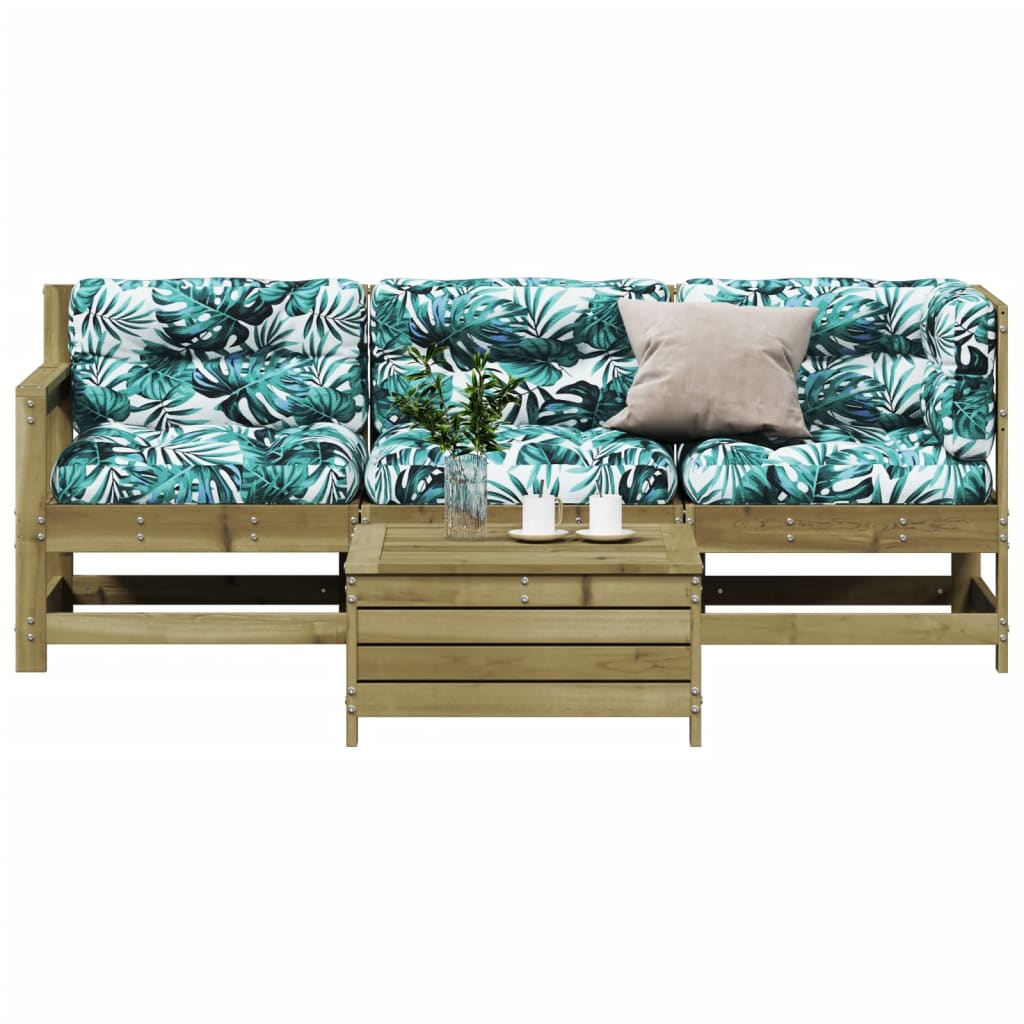 4 pcs conjunto lounge de jardim c/ almofadões pinho impregnado