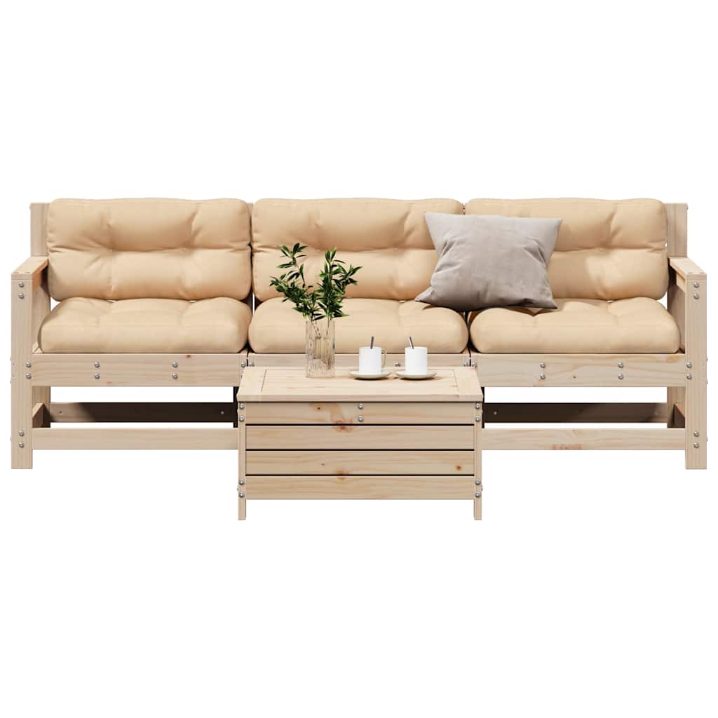 4 pcs conjunto lounge de jardim c/ almofadões pinho maciço