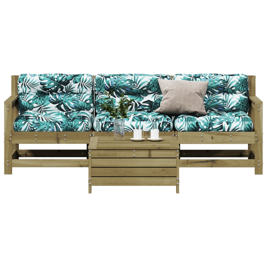 4 pcs conjunto lounge de jardim c/ almofadões pinho impregnado