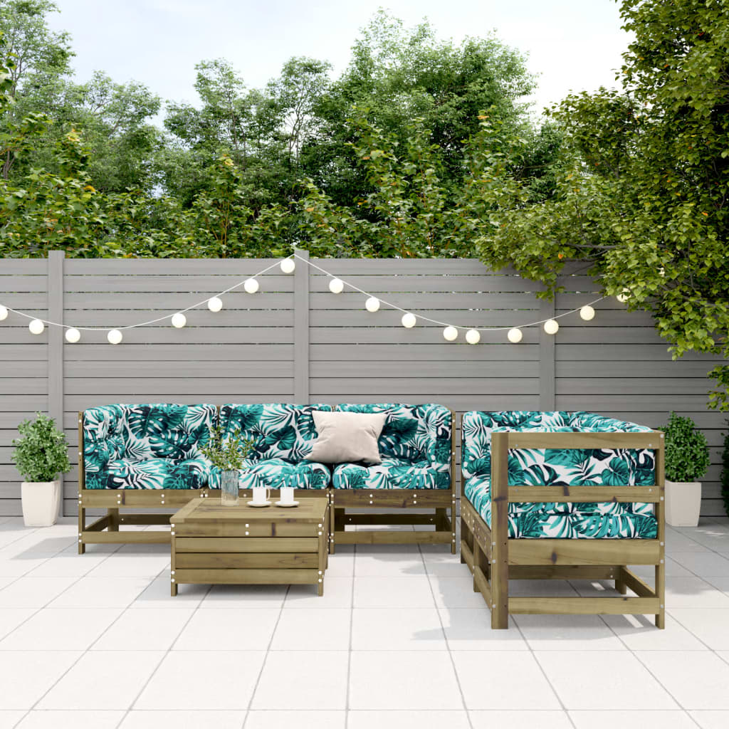 6 pcs conjunto lounge de jardim c/ almofadões pinho impregnado