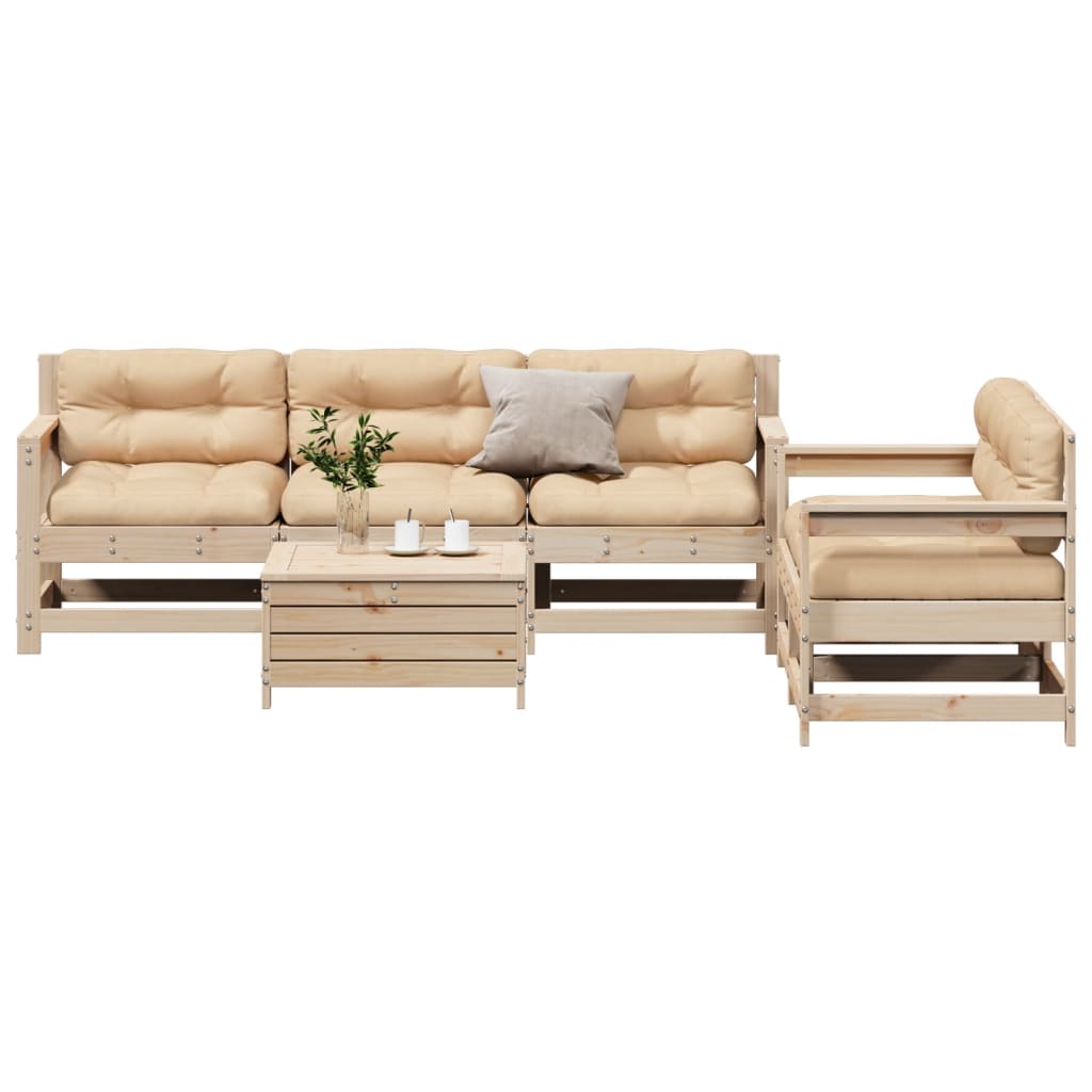 6 pcs conjunto lounge de jardim c/ almofadões pinho maciço