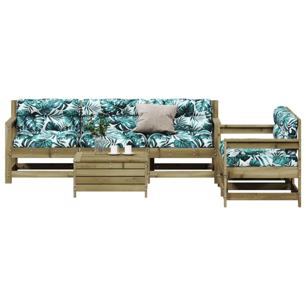 6 pcs conjunto lounge de jardim c/ almofadões pinho impregnado