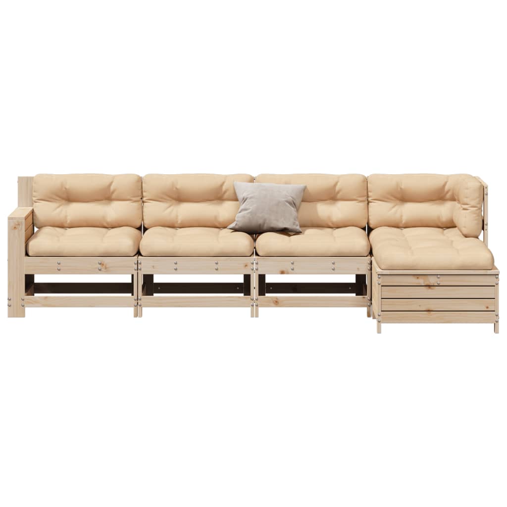 5 pcs conjunto lounge de jardim c/ almofadões pinho maciço