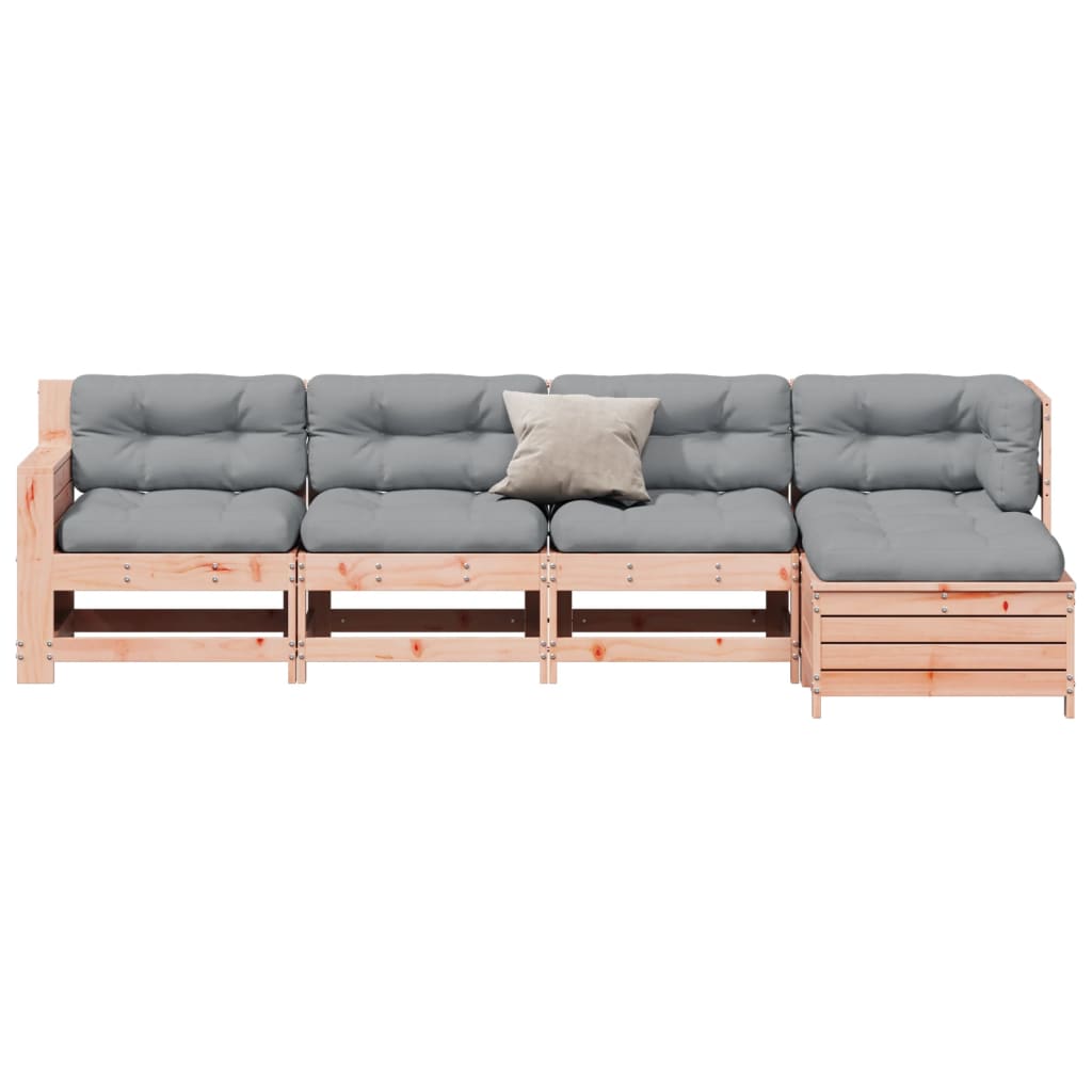 5 pcs conj. lounge jardim com almofadões madeira douglas maciça