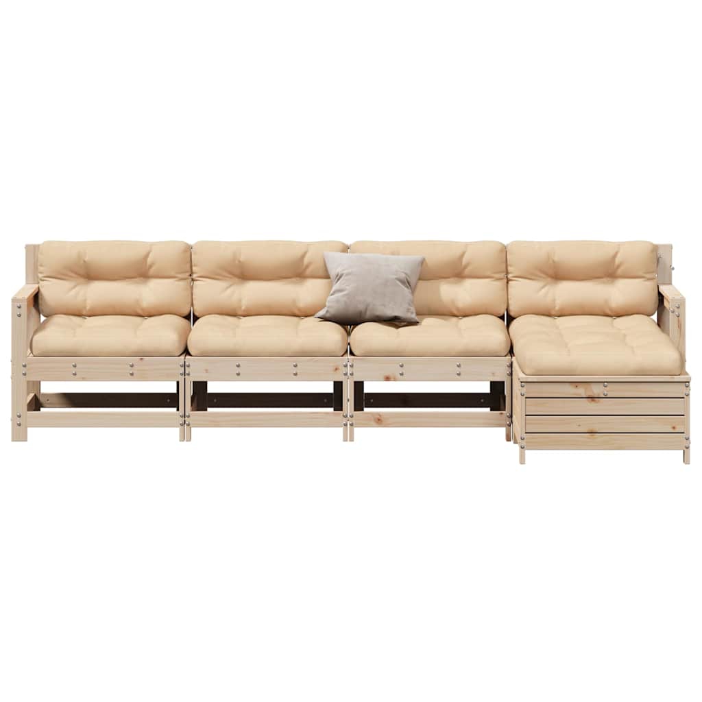 5 pcs conjunto lounge de jardim c/ almofadões pinho maciço