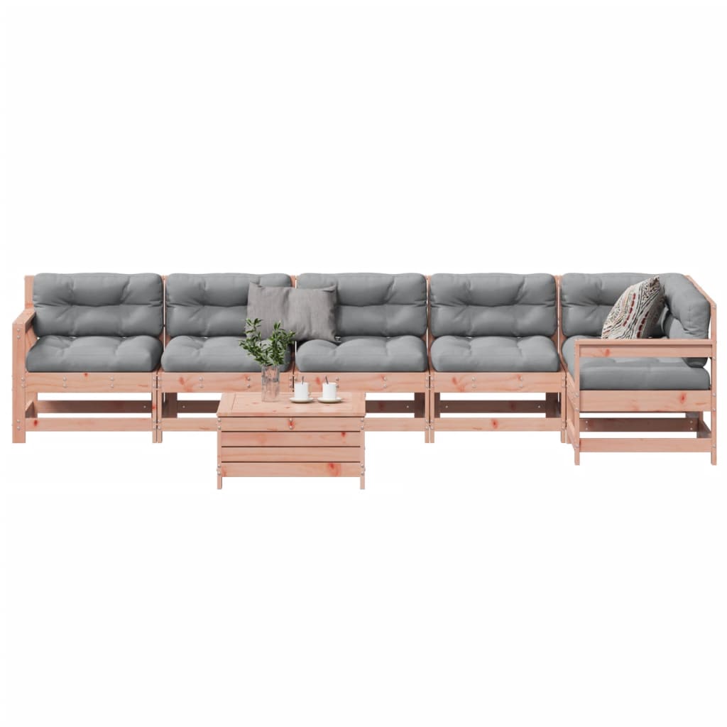 7 pcs conj. lounge jardim com almofadões madeira douglas maciça