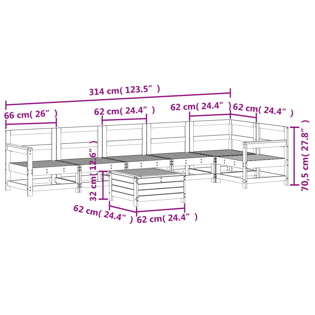 7 pcs conjunto sofás jardim madeira abeto-de-douglas