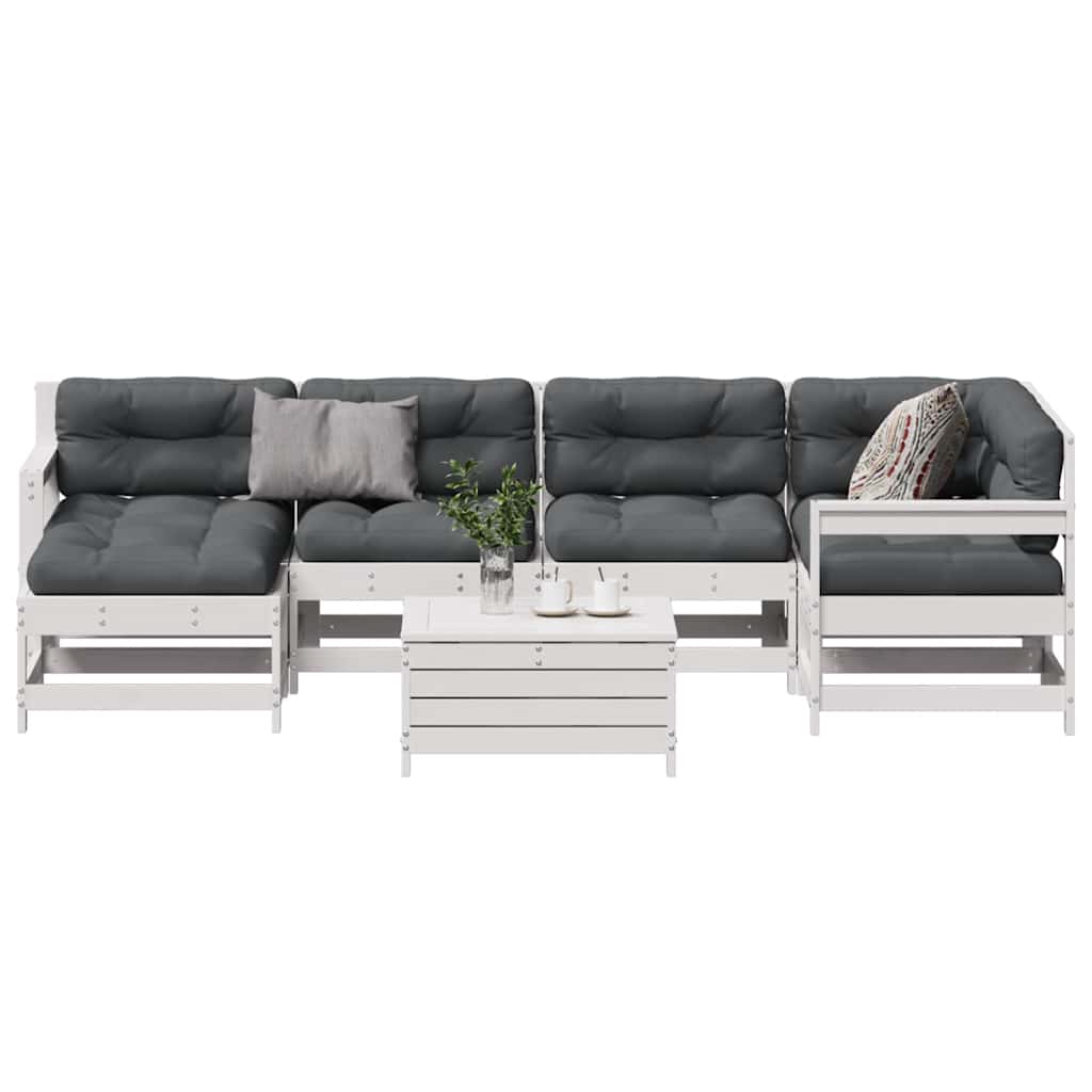 7 pcs conj. lounge de jardim c/ almofadões pinho maciço branco