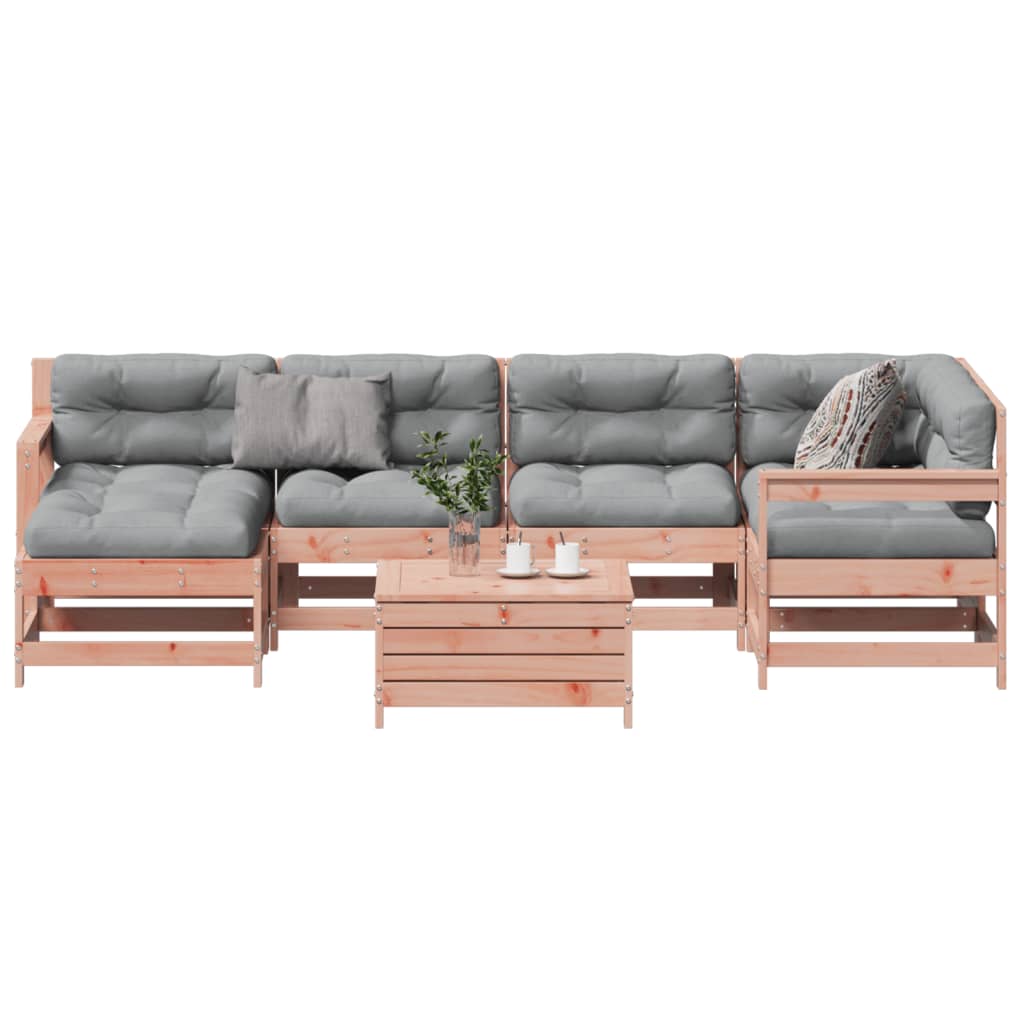 7 pcs conj. lounge jardim com almofadões madeira douglas maciça