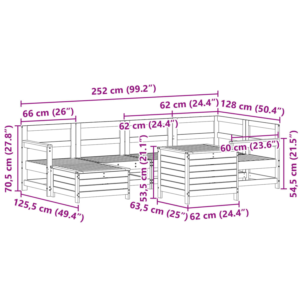 7 pcs conjunto de sofás para jardim pinho maciço branco