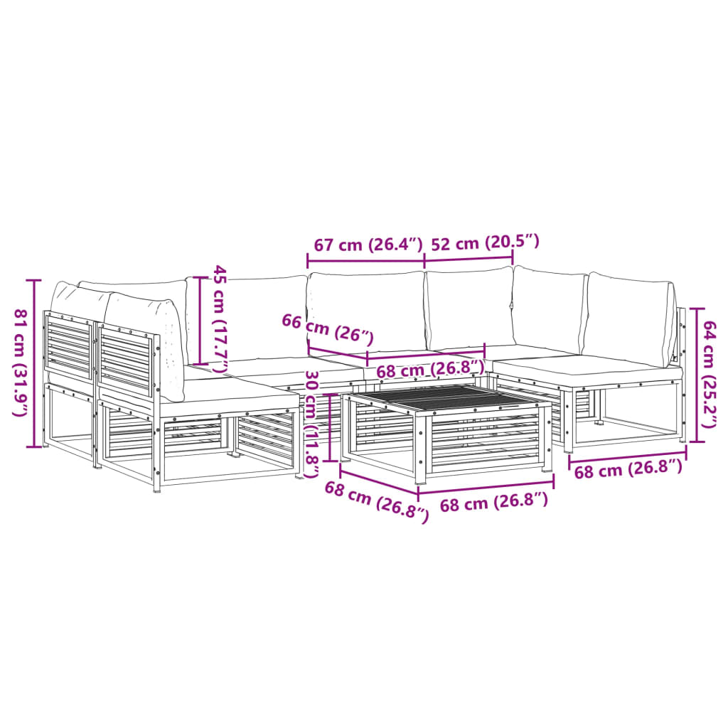 7 pcs conjunto sofás jardim c/almofadões madeira maciça acácia