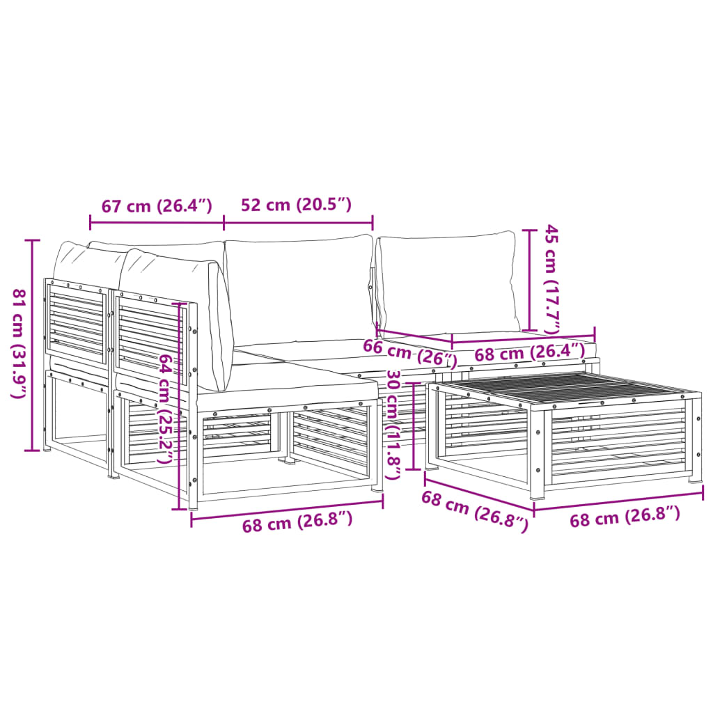 5 pcs conjunto de sofás de jardim com almofadões acácia maciça