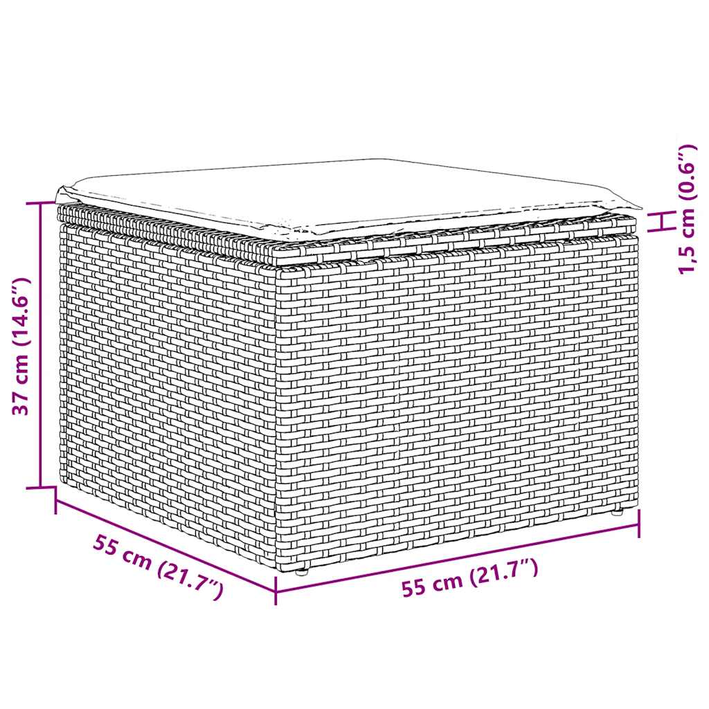 7 pcs conjunto de sofás jardim c/ almofadões vime PE castanho