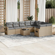 10 pcs conjunto de sofás p/ jardim com almofadões vime PE bege
