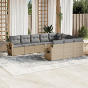 10 pcs conjunto de sofás p/ jardim com almofadões vime PE bege