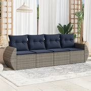 4 pcs conjunto sofás p/ jardim c/ almofadões vime PE cinzento