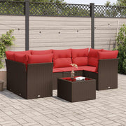 7 pcs conjunto de sofás jardim c/ almofadões vime PE castanho