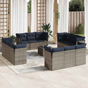 13 pcs conjunto sofás p/ jardim c/ almofadões vime PE cinzento